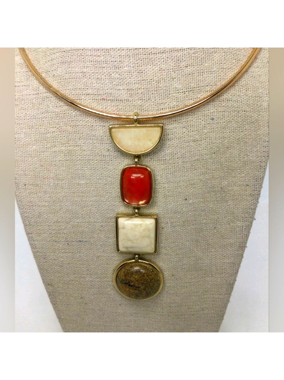 White House Black Market Geometric Faux Stone Collar Necklace – 12" NWOT - Picture 1 of 5